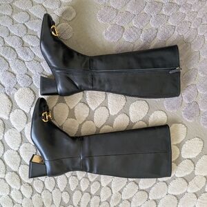 Elegant Black Leather Knee High Women's Boots Sz39